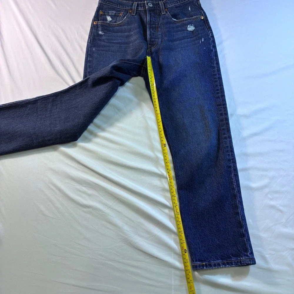 Levis 501 Original Fit Dark Wash Distressed Straight Leg Jeans W26 L26